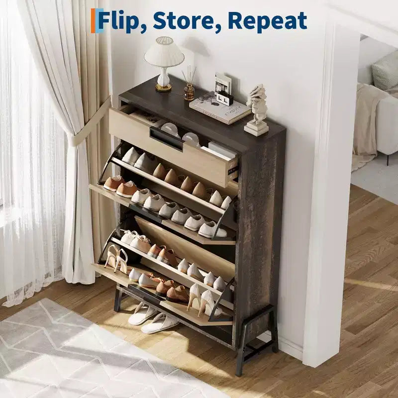 Meuble à chaussures autoportant avec pieds en métal, Rangement pour chaussures, Foyer, Couloir, Salon