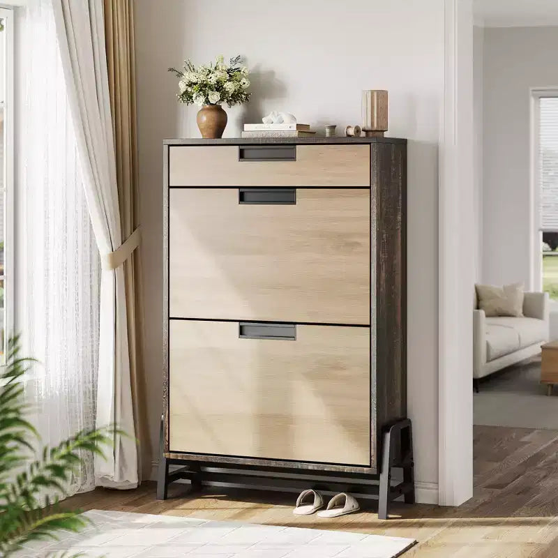 Freestanding Shoe Organizer with Metal Legs, Shoe Cabinet StorageFoyer, Hallway, Living Room
