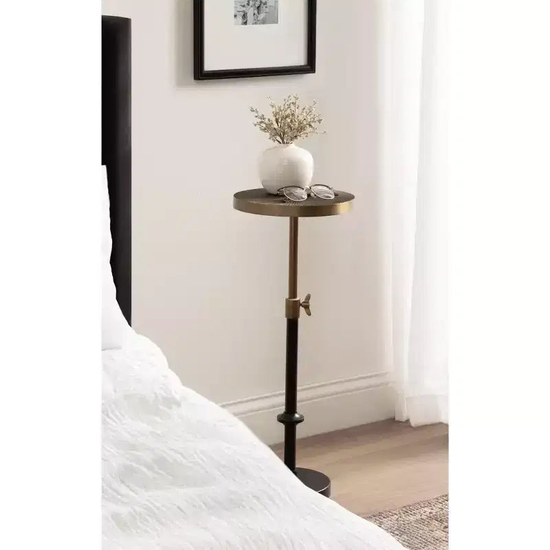 Table et Support pour Plantes Réglables en Métal Gaufré, 10x10x30, Or et Noir