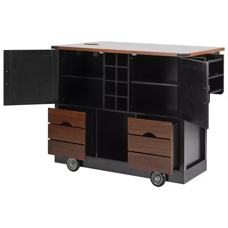 Îlot de cuisine avec abattant et prise électrique, organisateur de comptoir avec 2 portes, 2 tiroirs, chariot de cuisine pour la cuisine, la salle à manger