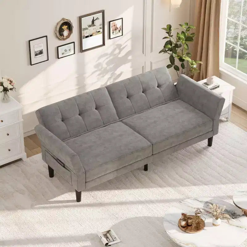 Canapé-lit futon 89, canapé convertible moderne en chenille avec dossier et accoudoirs réglables, futon convertible pour salon, chambre, appartements