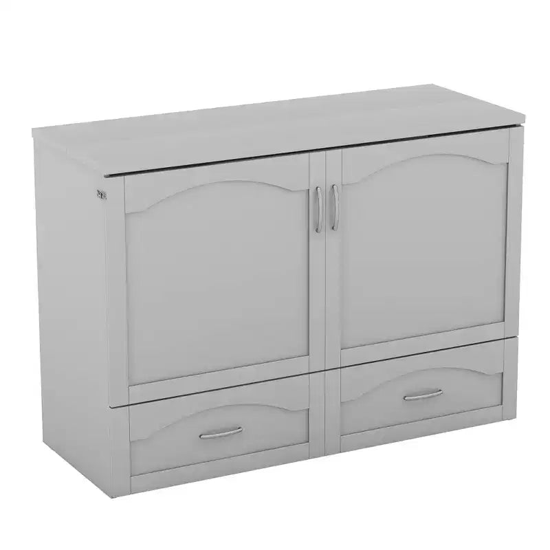 Lit escamotable grand lit/queen-size avec tiroirs de rangement, lit coffre en bois avec prises et ports USB, conception de structure à poulie