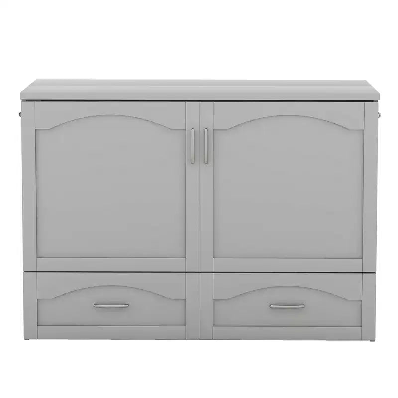 Lit escamotable grand lit/queen-size avec tiroirs de rangement, lit coffre en bois avec prises et ports USB, conception de structure à poulie