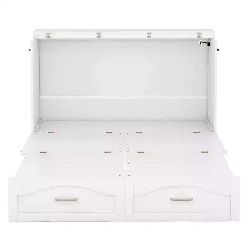 Lit escamotable grand lit/queen-size avec tiroirs de rangement, lit coffre en bois avec prises et ports USB, conception de structure à poulie