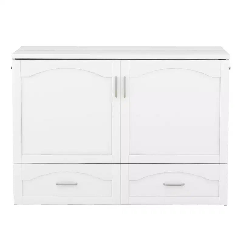 Lit escamotable grand lit/queen-size avec tiroirs de rangement, lit coffre en bois avec prises et ports USB, conception de structure à poulie