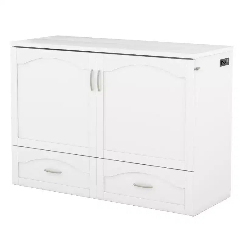 Lit escamotable grand lit/queen-size avec tiroirs de rangement, lit coffre en bois avec prises et ports USB, conception de structure à poulie