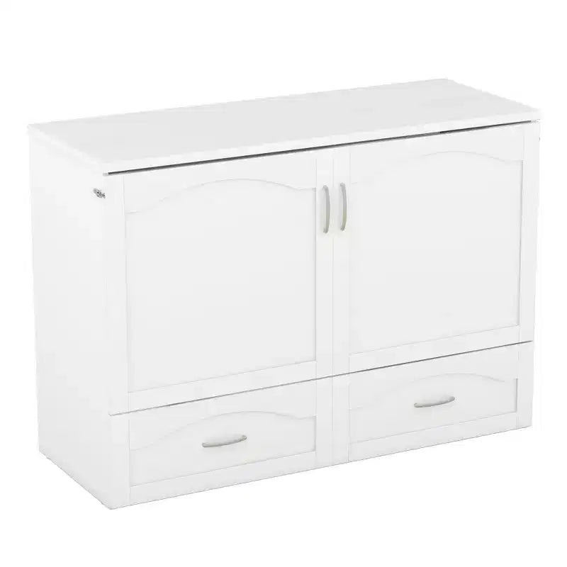 Lit escamotable grand lit/queen-size avec tiroirs de rangement, lit coffre en bois avec prises et ports USB, conception de structure à poulie