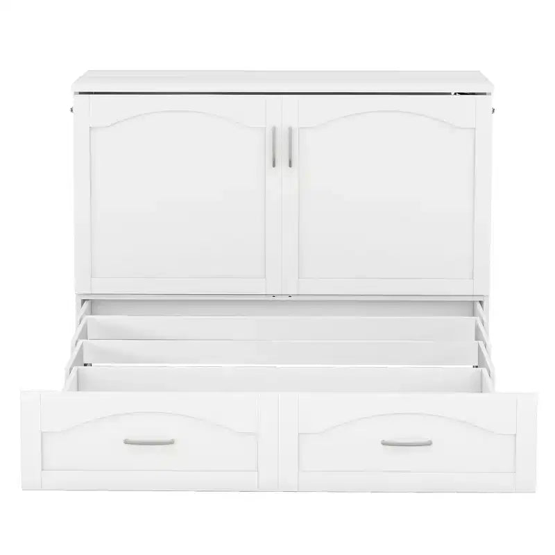 Lit escamotable grand lit/queen-size avec tiroirs de rangement, lit coffre en bois avec prises et ports USB, conception de structure à poulie