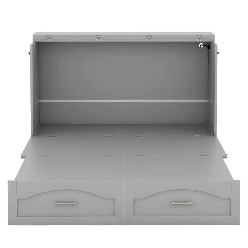Lit escamotable grand lit/queen-size avec tiroirs de rangement, lit coffre en bois avec prises et ports USB, conception de structure à poulie