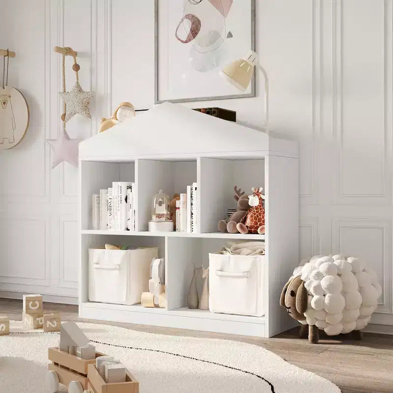 Étagère à 5 compartiments, Bibliothèque pour enfants, Meuble de rangement pour maisonnette pour tout-petits, pour salle de jeux, chambre d'enfant, chambre de bébé