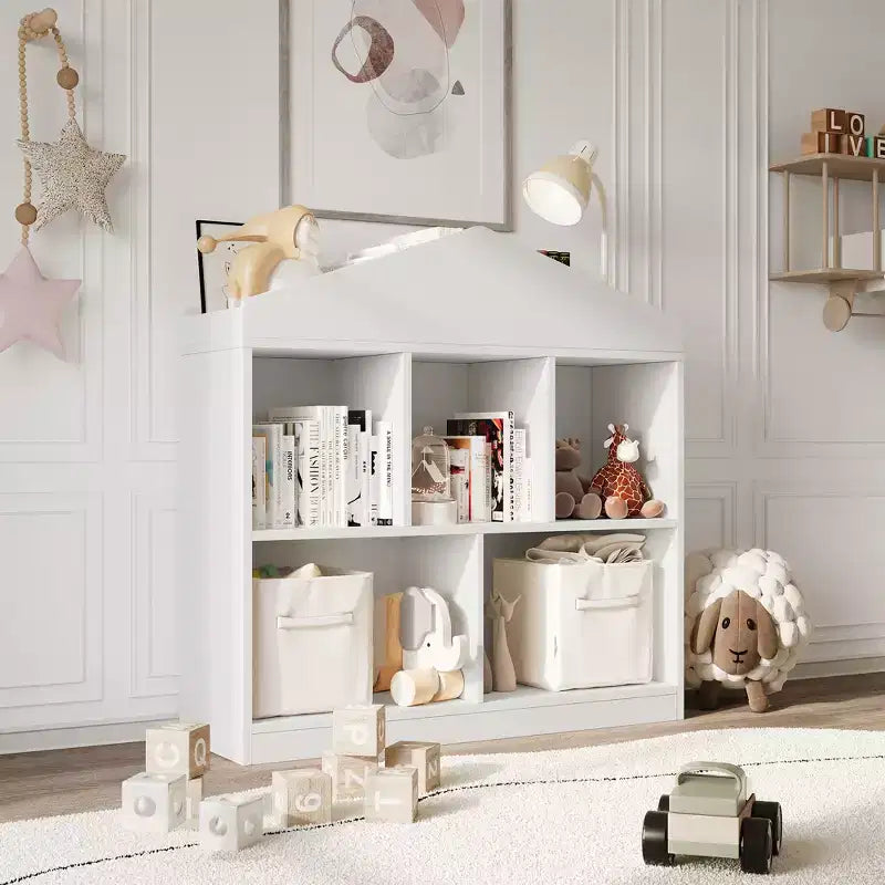 Étagère à 5 compartiments, Bibliothèque pour enfants, Meuble de rangement pour maisonnette pour tout-petits, pour salle de jeux, chambre d'enfant, chambre de bébé