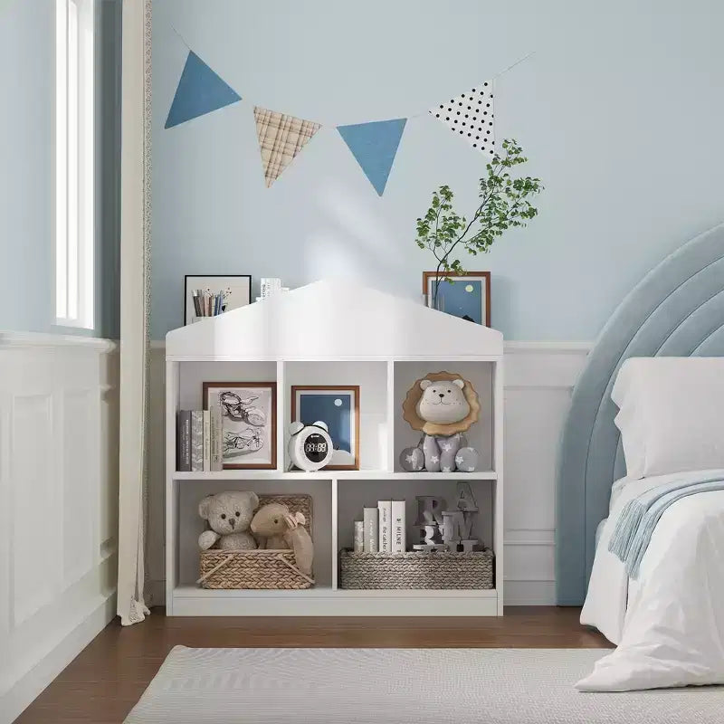 Étagère à 5 compartiments, Bibliothèque pour enfants, Meuble de rangement pour maisonnette pour tout-petits, pour salle de jeux, chambre d'enfant, chambre de bébé