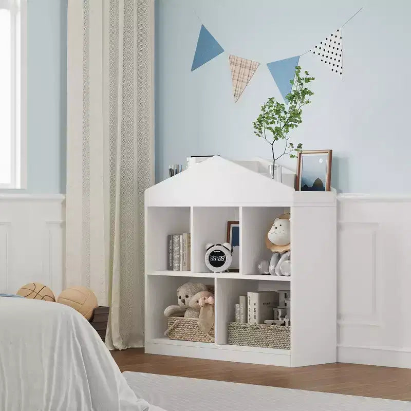Étagère à 5 compartiments, Bibliothèque pour enfants, Meuble de rangement pour maisonnette pour tout-petits, pour salle de jeux, chambre d'enfant, chambre de bébé