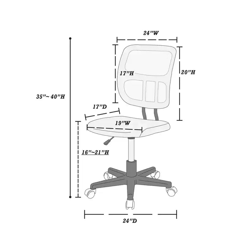 Chaise de bureau en maille - Chaise de bureau sans accoudoirs, hauteur réglable, soutien ergonomique