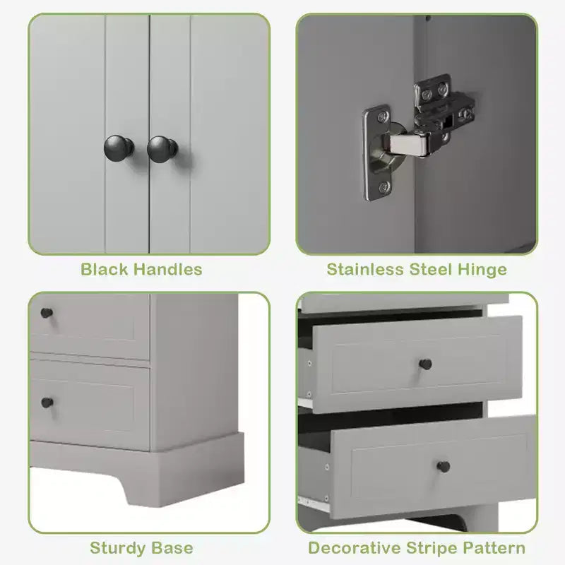 Tall Freestanding Storage Cabinet, with 4 Drawers & 2 Doors, Bathroom Storage Cabinet with Adjustable Shelf for Bathroom, Living Room