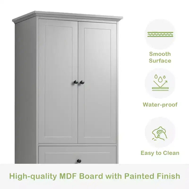 Meuble de rangement haut sur pied, avec 4 tiroirs et 2 portes, armoire de rangement de salle de bain avec étagère réglable pour salle de bain, salon