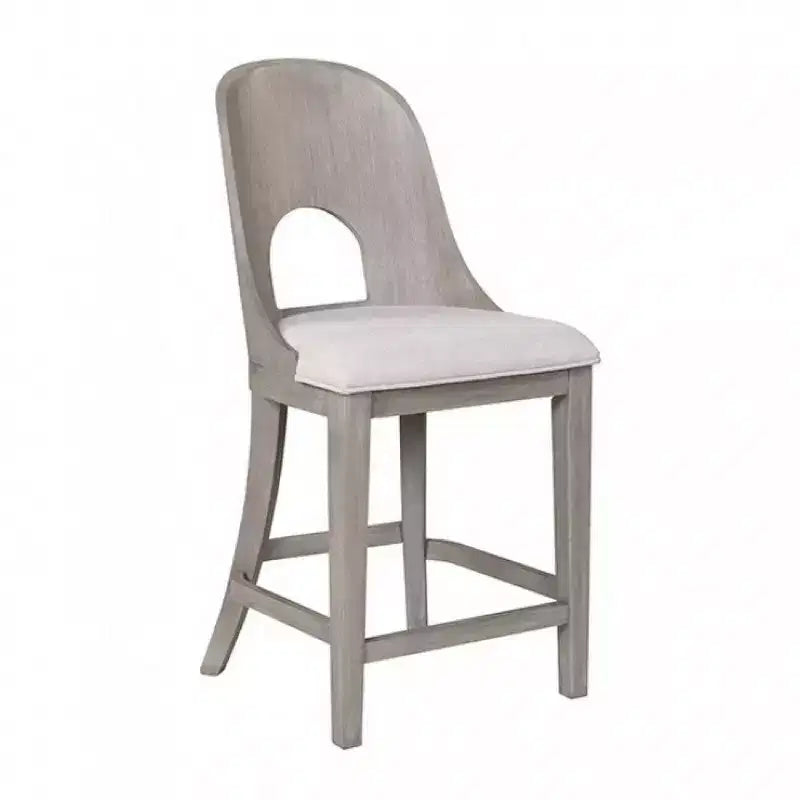 Lot de 2 chaises de comptoir, dossier ajouré incurvé, finition blanchie