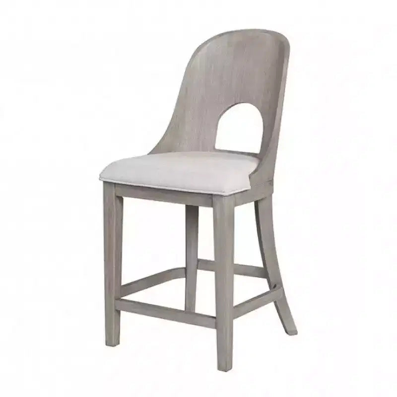 Lot de 2 chaises de comptoir, dossier ajouré incurvé, finition blanchie