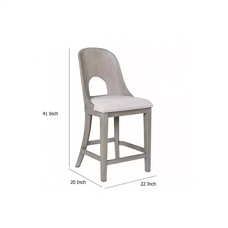Lot de 2 chaises de comptoir, dossier ajouré incurvé, finition blanchie