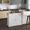 Okak Farmhouse Kitchen Cart with Rubberwood Drop Leaf, Kitchen Island with Drawers and Adjustable Shelves for Dining Room, White