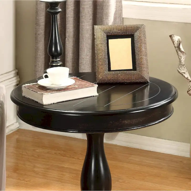 Rene Round Wood Pedestal End Table with Scrolled Legs