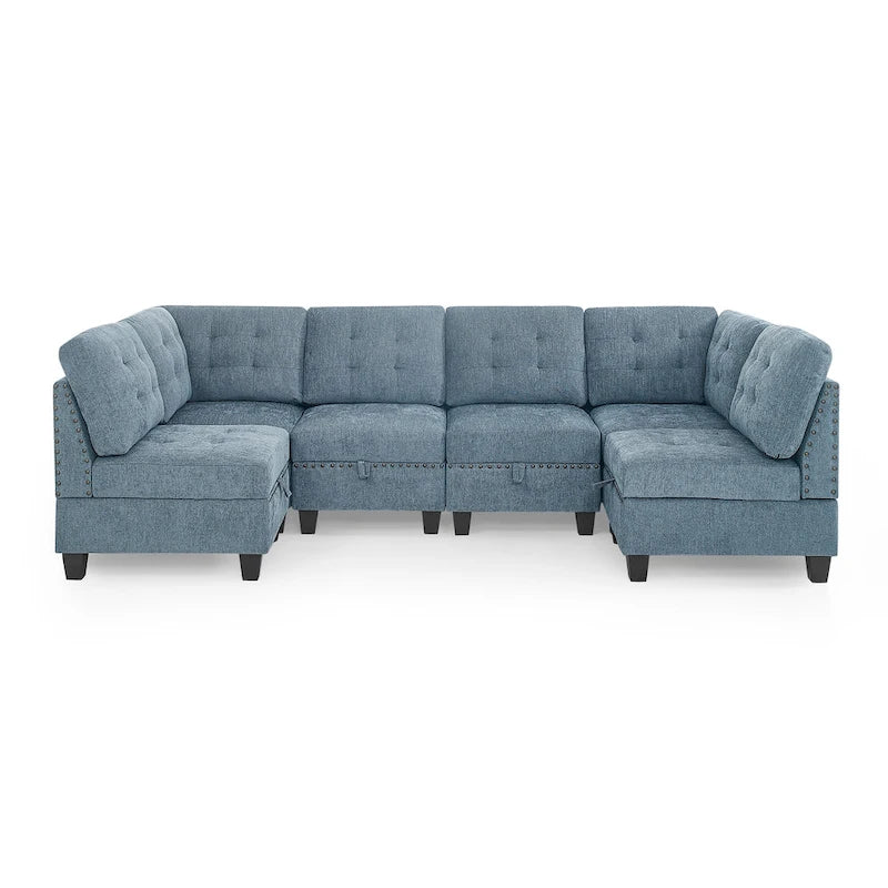 DIY Combination Modular Sectional Sofa with Hidden Storage and Copper Nail Inlays