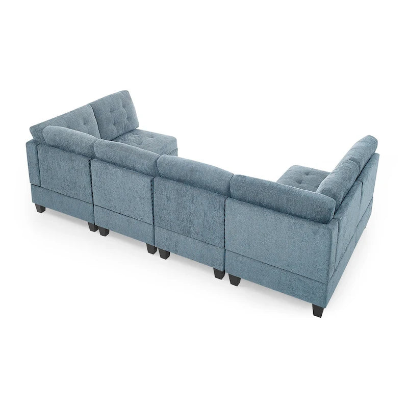 DIY Combination Modular Sectional Sofa with Hidden Storage and Copper Nail Inlays