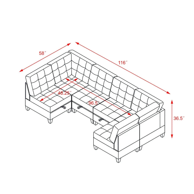 DIY Combination Modular Sectional Sofa with Hidden Storage and Copper Nail Inlays