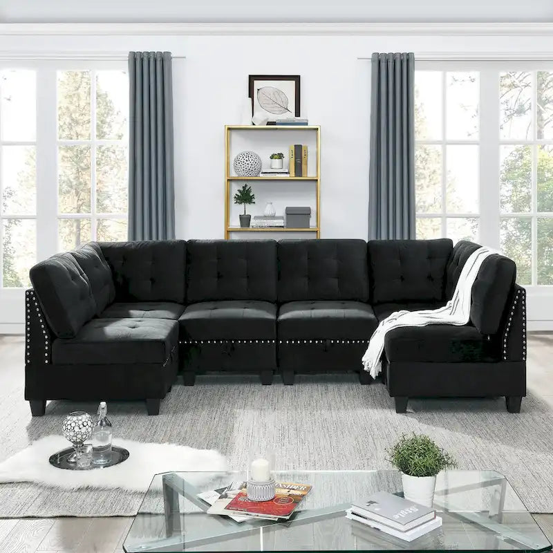 DIY Combination Modular Sectional Sofa with Hidden Storage and Copper Nail Inlays