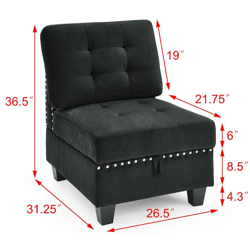 DIY Combination Modular Sectional Sofa with Hidden Storage and Copper Nail Inlays