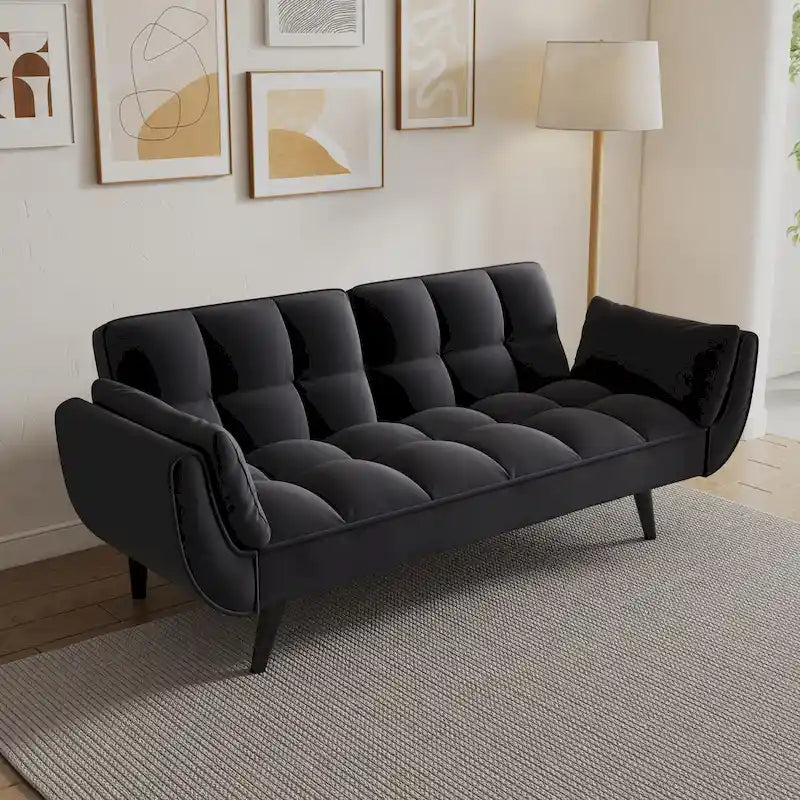 57 Sofa Bed,Polyester Blend Comfy Futon Couch Bed with 2 Square Pillows, Convertible Sleeper Sofa with Adjustable Backrest