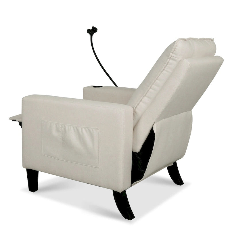 Modern Fabric Manual Recliner with Phone Holder, Cup Holder, Footrest