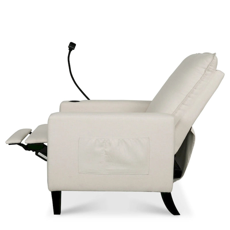 Modern Fabric Manual Recliner with Phone Holder, Cup Holder, Footrest