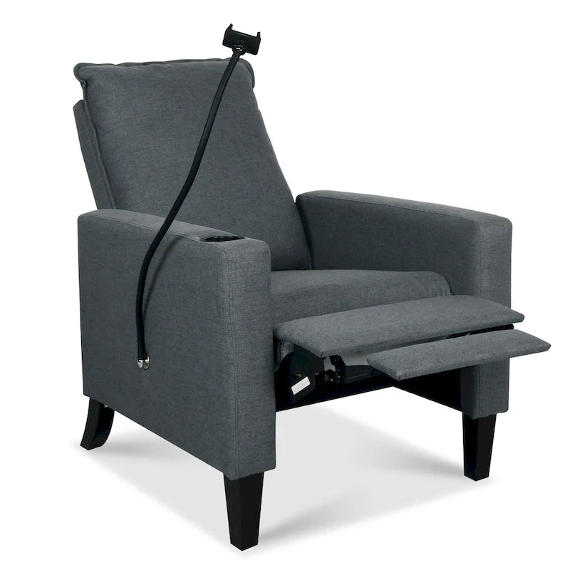 Modern Fabric Manual Recliner with Phone Holder, Cup Holder, Footrest