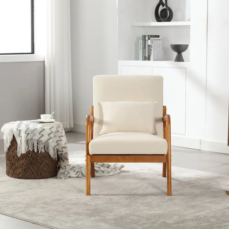 Modern Accent Chair, Solid Wood Padding Lounge Armchairs With One pillow for Living Room, Bedroom, Guest Room