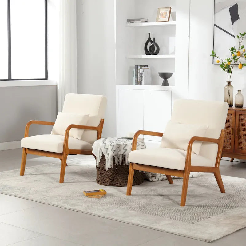 Modern Accent Chair, Solid Wood Padding Lounge Armchairs With One pillow for Living Room, Bedroom, Guest Room