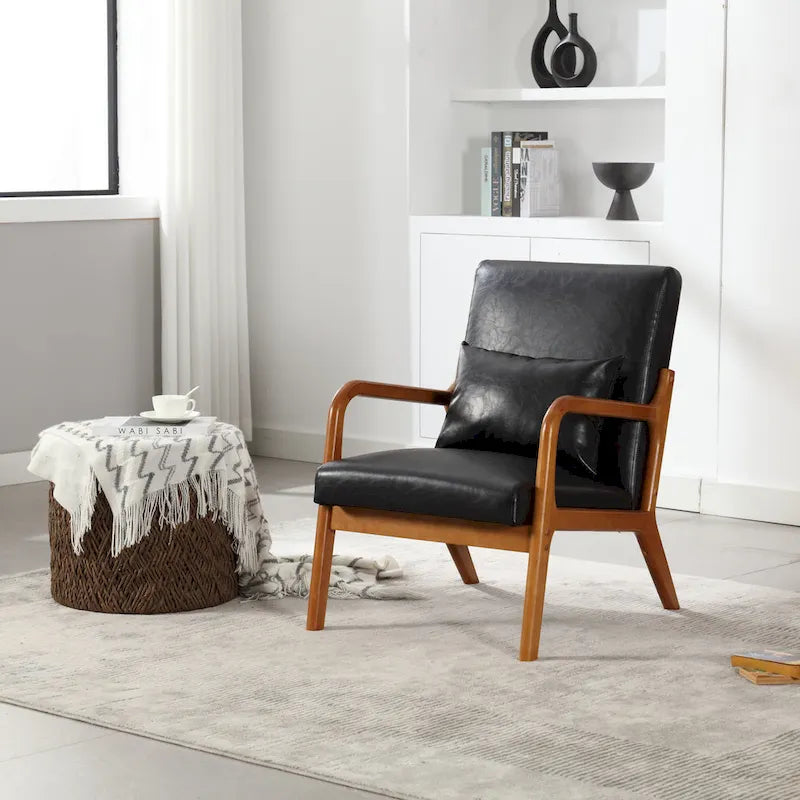 Modern Accent Chair, Solid Wood Padding Lounge Armchairs With One pillow for Living Room, Bedroom, Guest Room