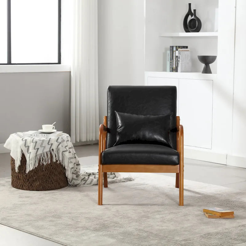 Modern Accent Chair, Solid Wood Padding Lounge Armchairs With One pillow for Living Room, Bedroom, Guest Room