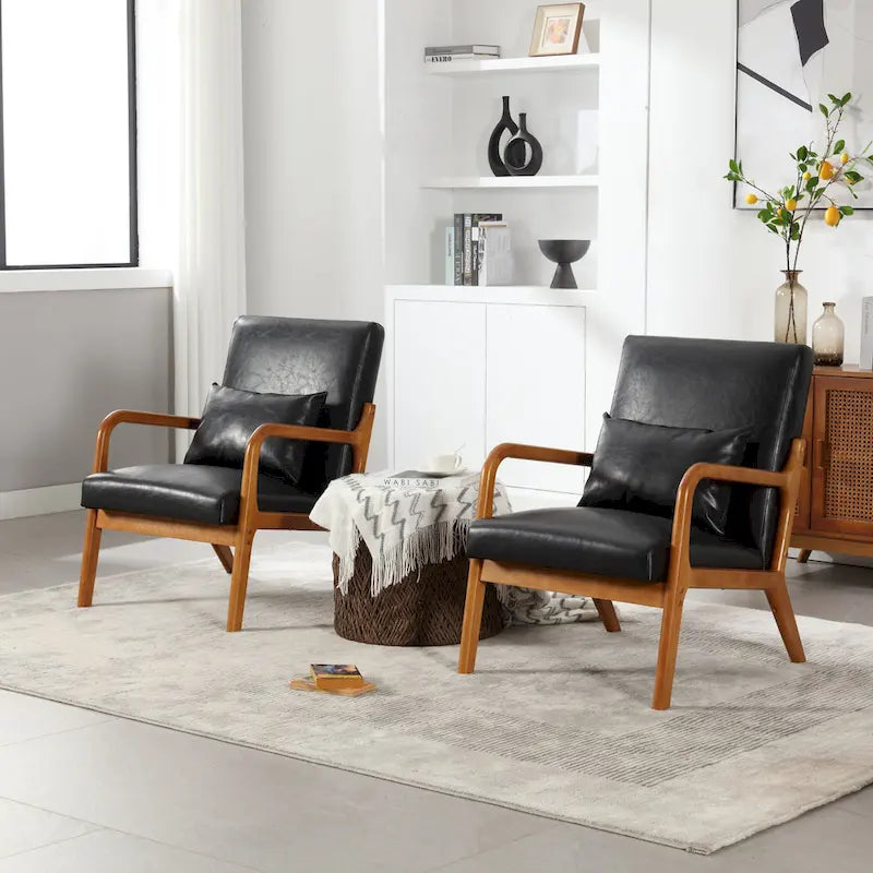 Modern Accent Chair, Solid Wood Padding Lounge Armchairs With One pillow for Living Room, Bedroom, Guest Room