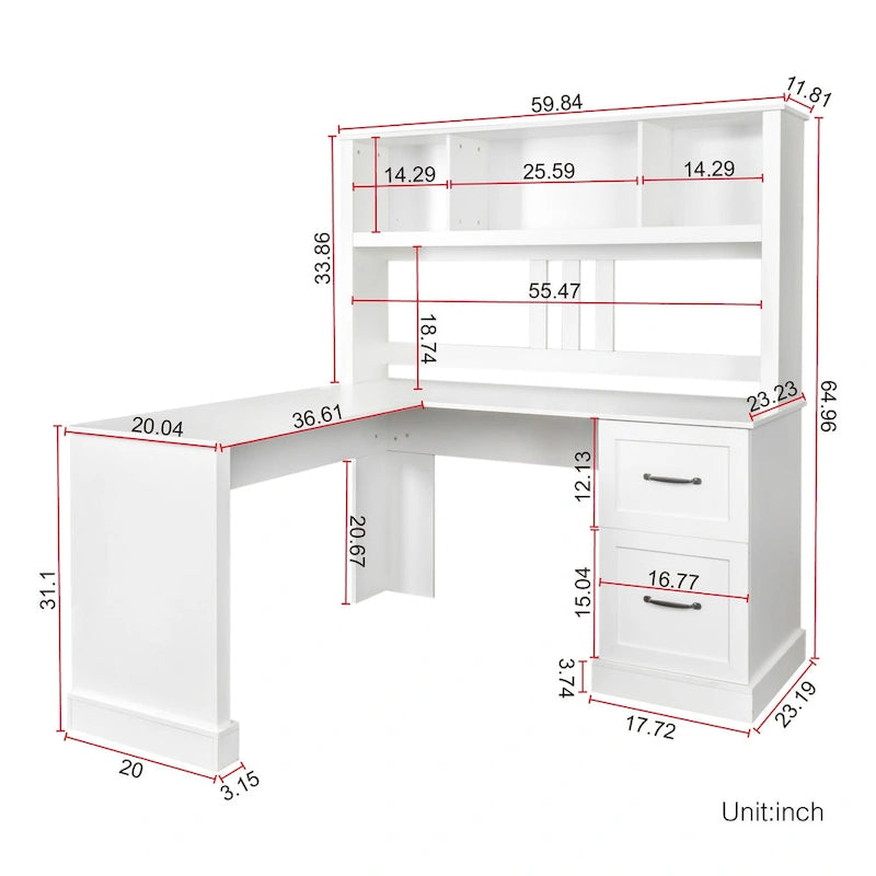 Modern Computer Desk with 2 Tier Storage and Large Drawers and Waterproof Surface for Home Office and Study or Living Room