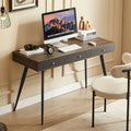 Mid Century Writing Study Desk with 3 Storage Drawers and Walnut Finish for Home Office and Bedroom or Study