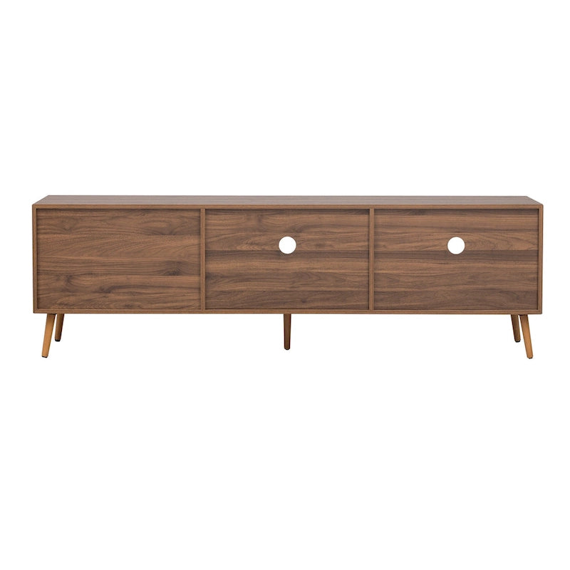 Modern TV Stand for 75+ TV, TV Console with 2 Glass Doors, Entertainment Center with 2 Drawers & Storage Cabinet