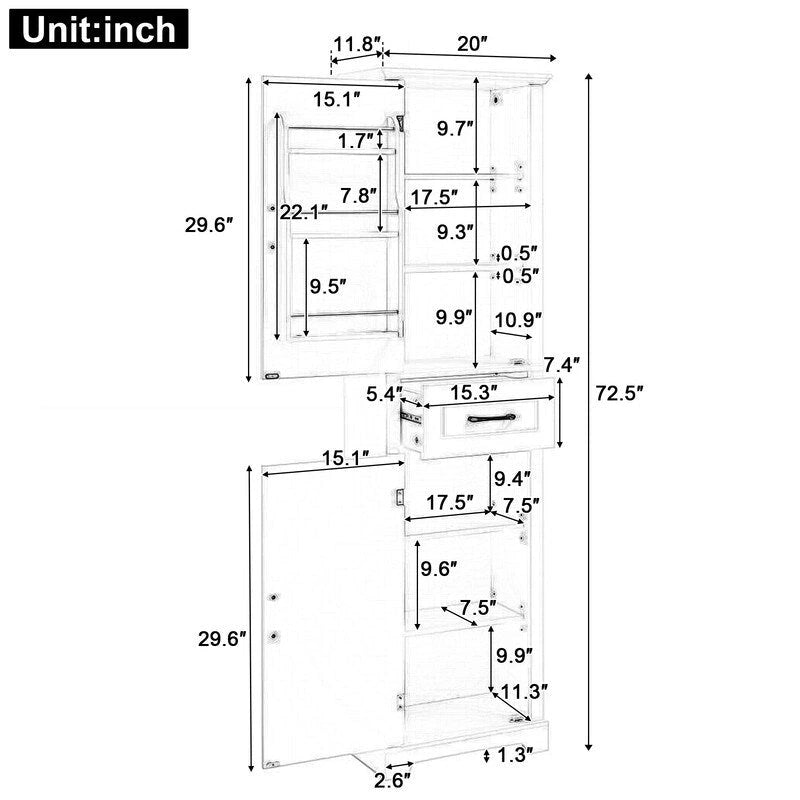 Tall Bathroom Storage Cabinet, Freestanding Storage Cabinet with Two Doors and Adjustable Shelves, Door Shelve Design