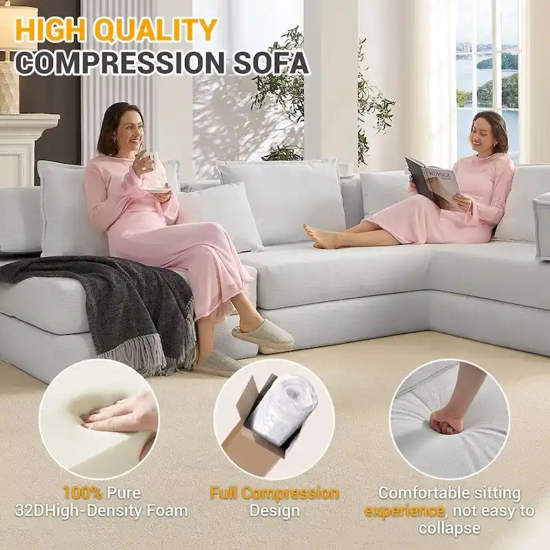 118.2  Oversized Upholstered Sectional Sofa Set, DIY Corduroy Sofa