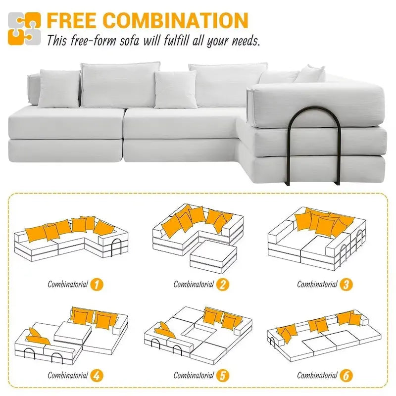 118.2  Oversized Upholstered Sectional Sofa Set, DIY Corduroy Sofa