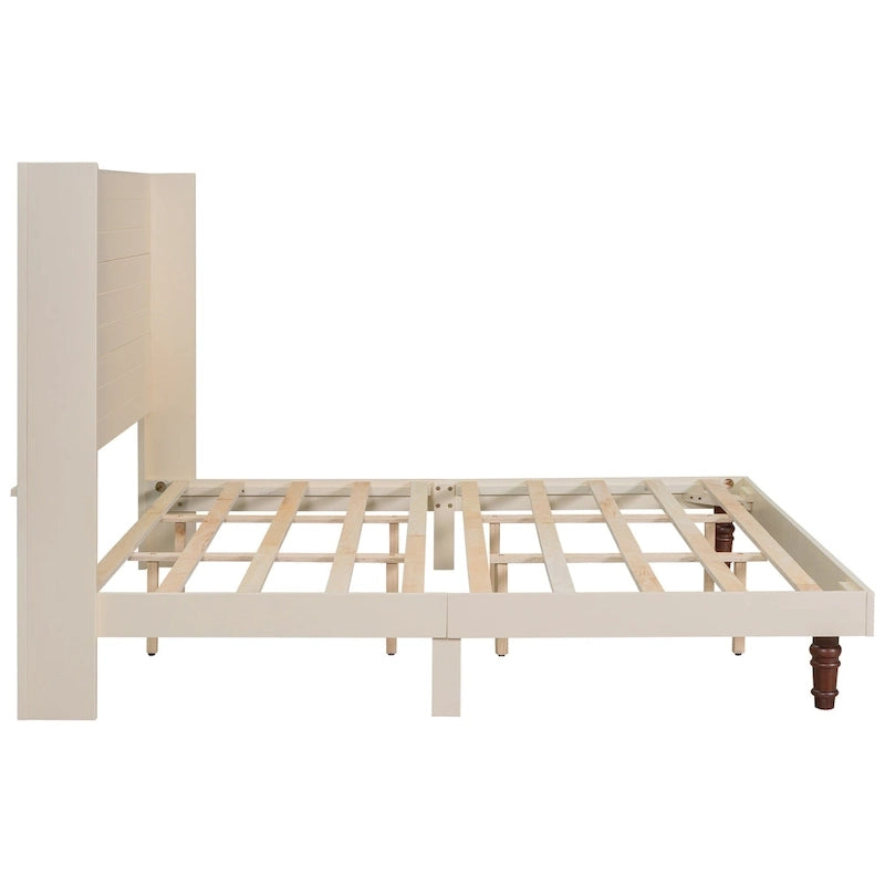 King Platform Bed with Elegant High Headboard & Comfortable Back