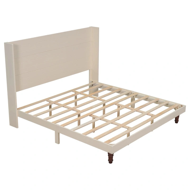 King Platform Bed with Elegant High Headboard & Comfortable Back