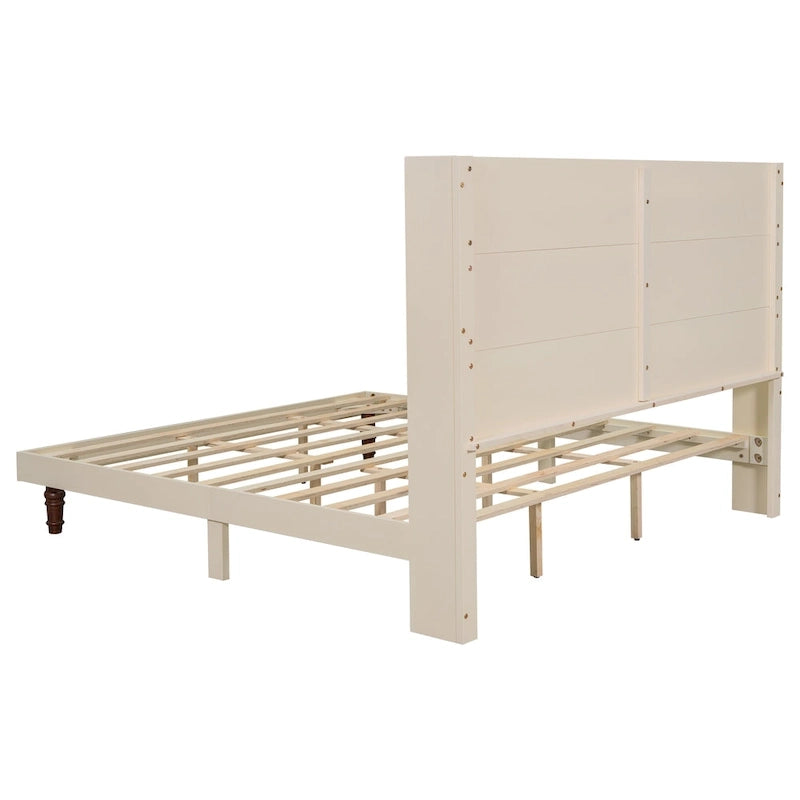 King Platform Bed with Elegant High Headboard & Comfortable Back