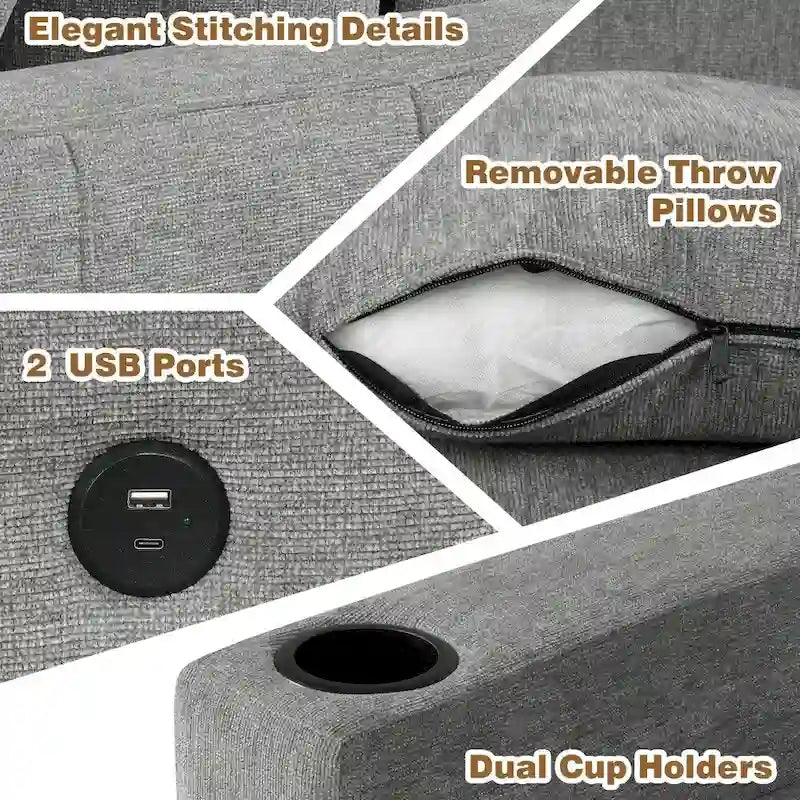 84.7 Modern L-shaped Sectional Sofa Set with a Movable Storage Ottoman and Pull-out Sofa