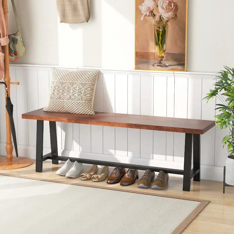 Costway 1/2 PCS 60 Dining Bench 3 Person Entryway Shoe Bench with